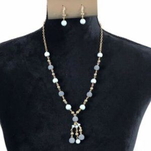 Studio S Gold Blue Drop Necklace & Dangle Earring
